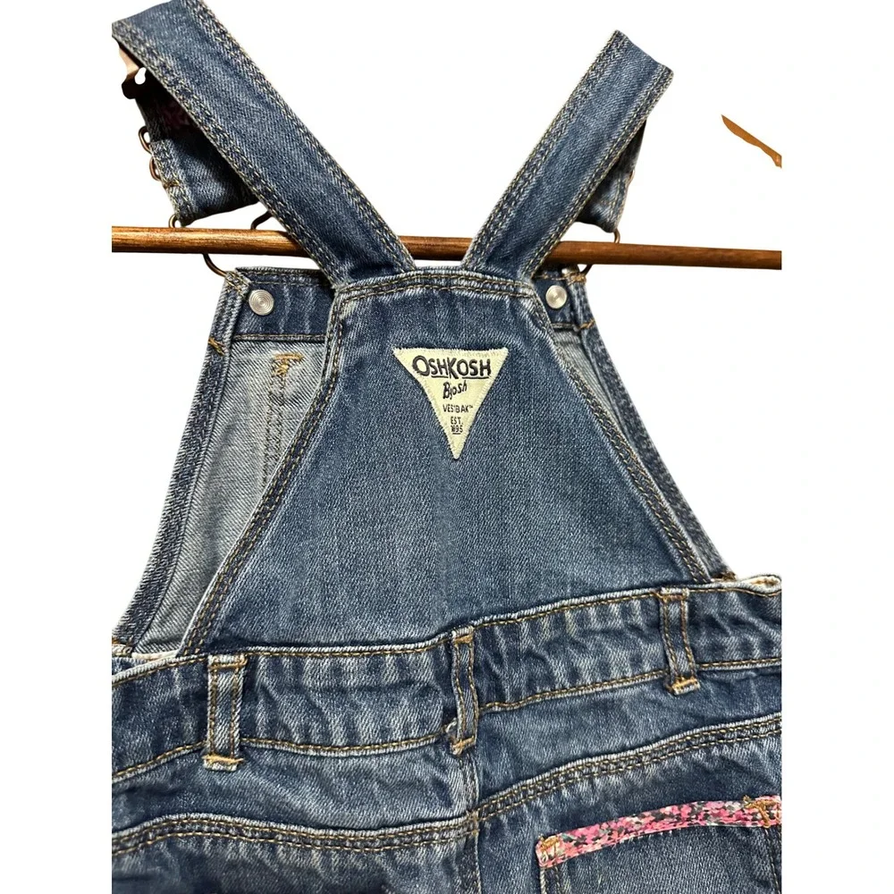 OshKosh B'gosh Denim Overalls Toddler‎ Baby Girls 18M Blue Floral Accents